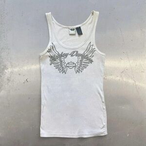 Harley Davidson white/light grey tank top with silver wings and gems Size M